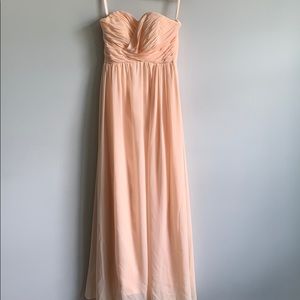 Strapless light peach bridesmaid dress